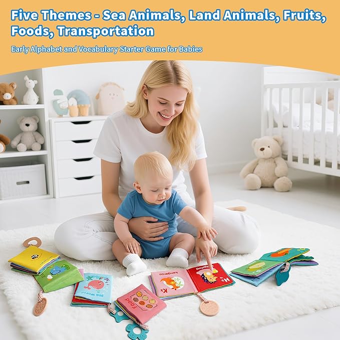 5-Pack Soft Cloth Crinkle Books for Babies 0-3, Washable Non-Toxic Sensory Early Educational Toys, Bath & Learning Cloth Books for Infants