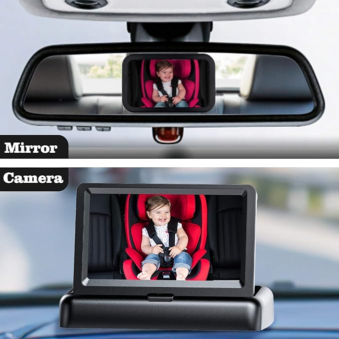 Baby Car Mirror, Car Baby Camera Monitor, Safety Car Seat Mirror Camera with 4.3'' HD, Wide Crystal Clear View, Night Vision, Not Need to Turn Around, Observe The Baby's Every Move at Any Time