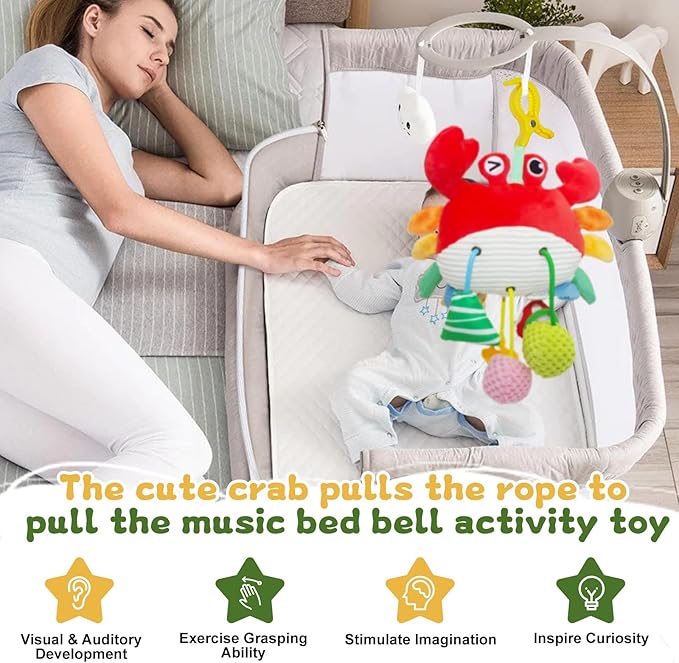 ElapseGlow Crab Baby Toy - Clip-On Hanging Sensory Toy for Car Seat, Stroller, Gym with Squeaker, Crinkle, Rattle, Mirror & Teether | Soft Plush 18 Months Infant Developmental Toy for Tummy Time (Red)