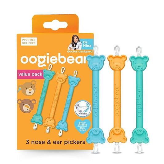 oogiebear: Baby Nose Cleaner & Ear Wax Removal Tool - Safe Booger & Earwax Removal for Newborns, Infants, Toddlers - Dual-Ended - Essential Baby Stuff, Diaper Bag Must-Have - 3 Pack with a Pouch