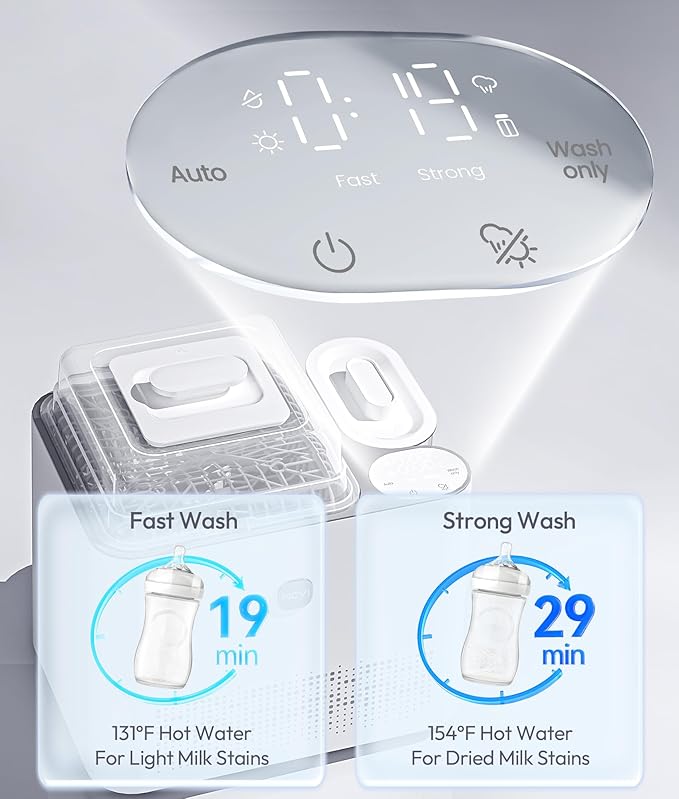 NCVI Baby Bottle Washer Sterilizer and Dryer Pro, Holds 6 Bottles & Pump Parts, Large Steam Sanitizer Cleaning Machine for All Bottles, 4 in 1(Wash|Sterilize|Dry|Storage), 19/29min Washing time