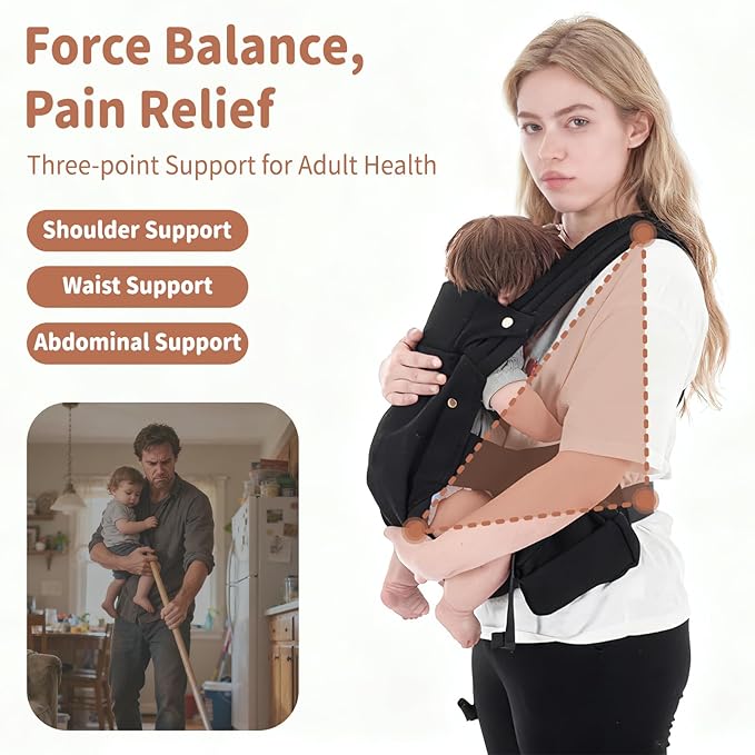 Baby Carrier Newborn to Toddler - Ergonomic Breathable Soft Structured Carrier with Breathable Mesh Lightweight Baby Holder with Lumbar Support Hands-Free Babywearing for Plus Size Parents Black