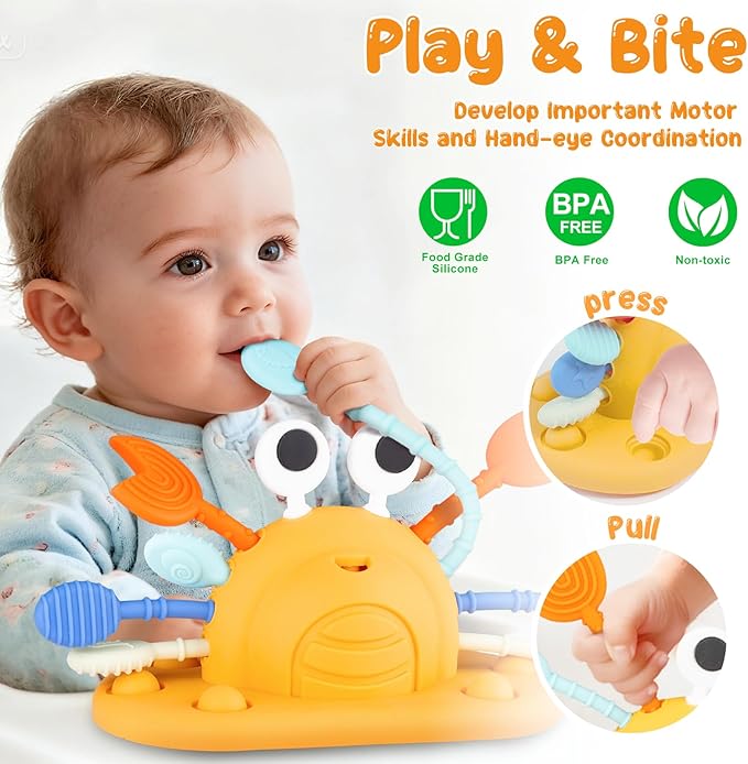 VoMii Baby Toys Silicone with Suction Cup for High Chair Toddler Sensory Toys for 12 Month, Montessori Sensory Activity Toys for 1-3 Year, Pull String Toy for Infant Toddlers Gift