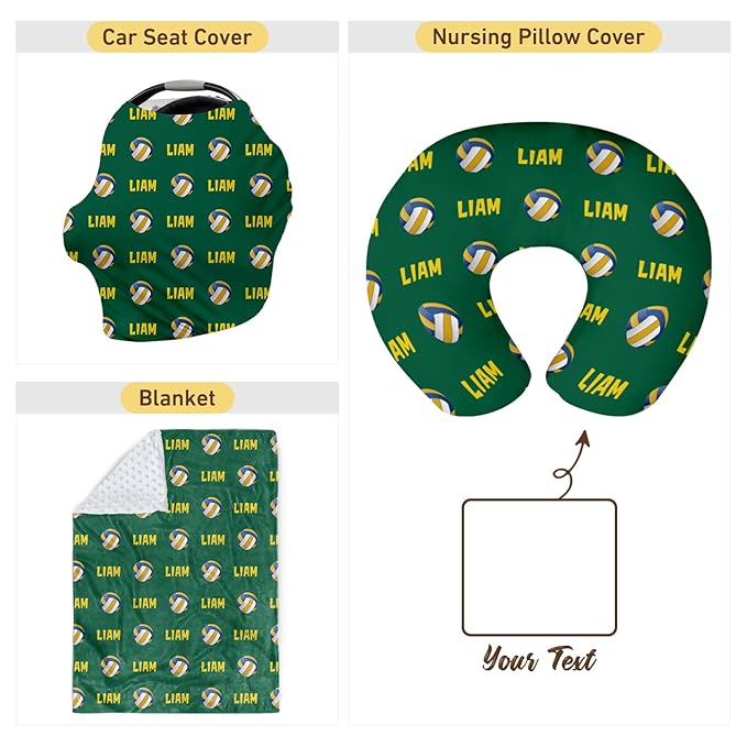 Rucekia Baby Nursing Pillow Cover - Personalized Name Volleyball Theme Breastfeeding U-Shaped for Bottle Feeding, Ultra Soft Comfortable Breastfeeding Pillow Cover for Infant Baby Boys and Girls