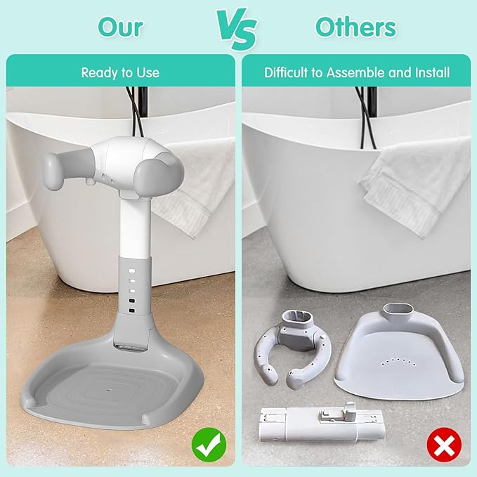 One Piece No Assembly/Installation Baby Shower Stand with Anti-Slip Base and Shower Holder, Foldable Baby Bath Standing Support for Boy/Girl, Adjustable Toddler Stand Up Bath for 6-36 Months, Gray