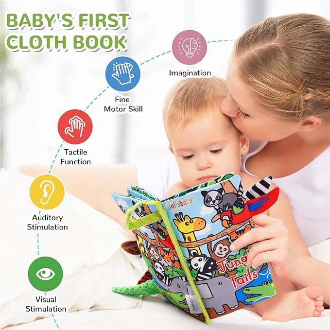 HECCEI Baby Cloth Books Soft Baby Book 0-6 Months Crinkle Books with Jungle Tails Touch and Feel Sensory Toys for Infant Tummy Time for 3 Months+ Easter Basket Stuffers