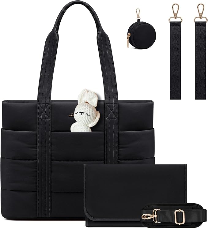 LOVEVOOK Diaper Bag Tote, 15.6inch Puffer Baby Diaper Bag Waterproof Travel Diaper Tote with Changing Pad Pacifier Case