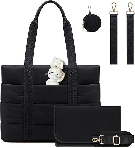 LOVEVOOK Diaper Bag Tote, 15.6inch Puffer Baby Diaper Bag Waterproof Travel Diaper Tote with Changing Pad Pacifier Case