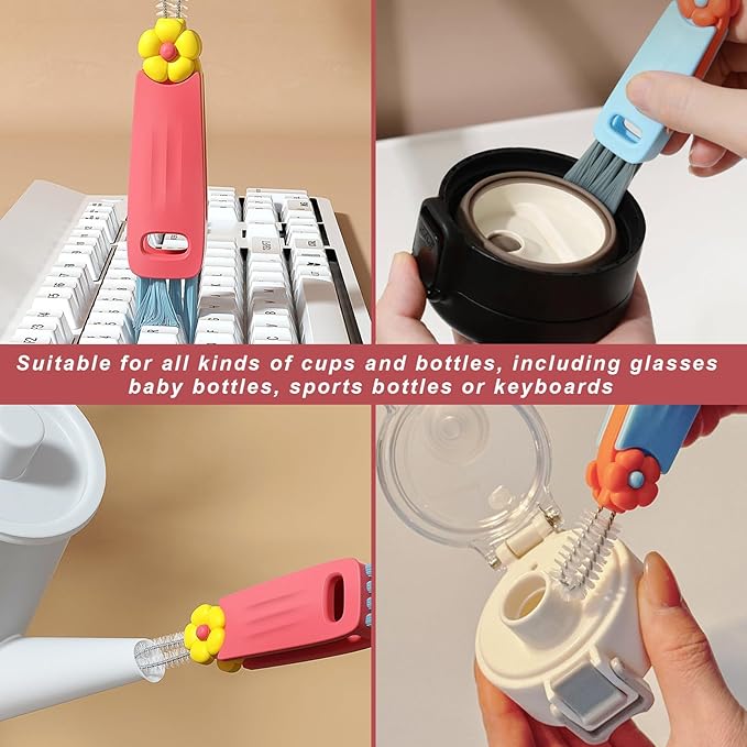 3 in 1 Rotatable Cup Lid Gap Cleaning Brush Set, for Baby Bottle, Insulation Bottle & Tight Spaces, Multifunctional Portable Crevice Cleaner Scrubber Tools, 3 Pcs