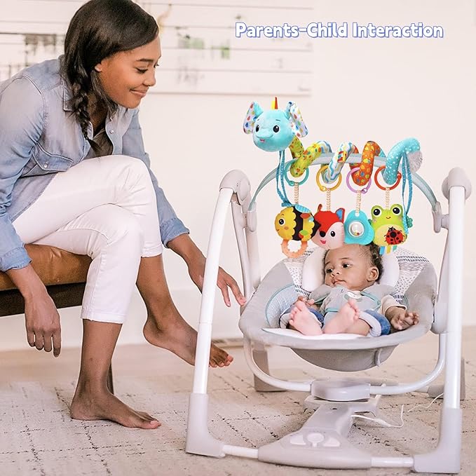 BATOHO Car Seat Toys for Babies 0-6 Months, Hanging Spiral Activity Stroller Toy for Infants 3-6 Months, Developmental Toy for Newborn 0 3 6 12 Month with Music Box Rattle Squeaker- Blue Elephant