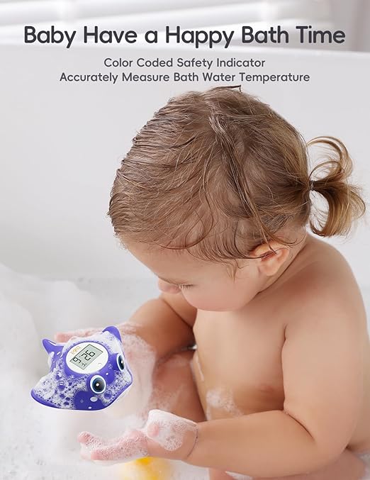 b&h Baby Bath Thermometer - Instant Read Digital Thermometer for Infant Bathtub and Room, Measure Newborn Water Temperature, Safe Toddlers Tub Time Floating Toy - Manta Ray