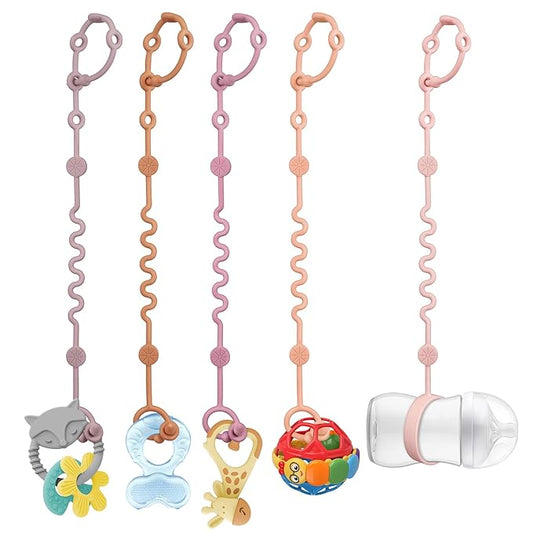 Toy Straps for Baby, 5pcs Adjustable Toy Holder for Stroller Accessories, Silicone Tether Pacifier Clip, No Throw Travel Essential Leash for High Chair, Car Seat (Gril-5 Pack)