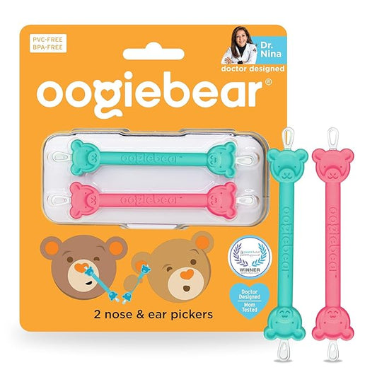oogiebear: Baby Nose Cleaner & Ear Wax Removal Tool - Safe Booger & Earwax Removal for Newborns, Infants, Toddlers - Dual-Ended - Essential Baby Stuff, Diaper Bag, Raspberry & Seafoam with case