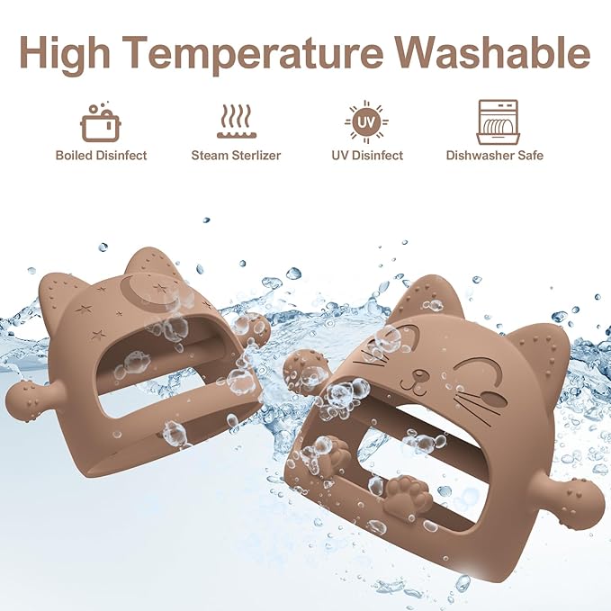 Baby Teether Toys for 6-12 Months - Teething Relief Must-Haves, Hand Teethers, Mitt With Cute Cat Shape - Ideal Baby Shower Gifts