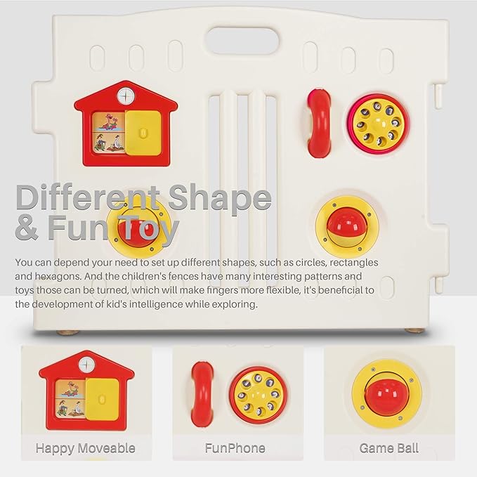 Kidzone Grey - White Baby Interactive Playpen 8 Panel Safety Gate Children Play Center Child Activity Pen ASTM Certified