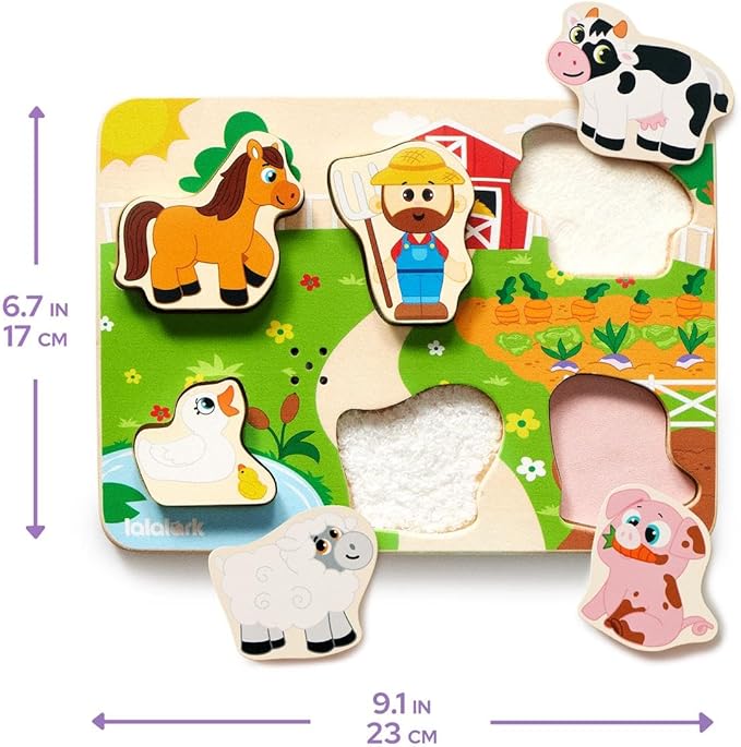 lalalark Tactile & Sound Wooden Chunky Puzzles for Baby 2-4, Musical Farm Animal Toys, Educational Wooden Block Puzzles, Kids Christmas Birthday Gifts, Toddler Learning Toys for 2 Years Old Boys Girls
