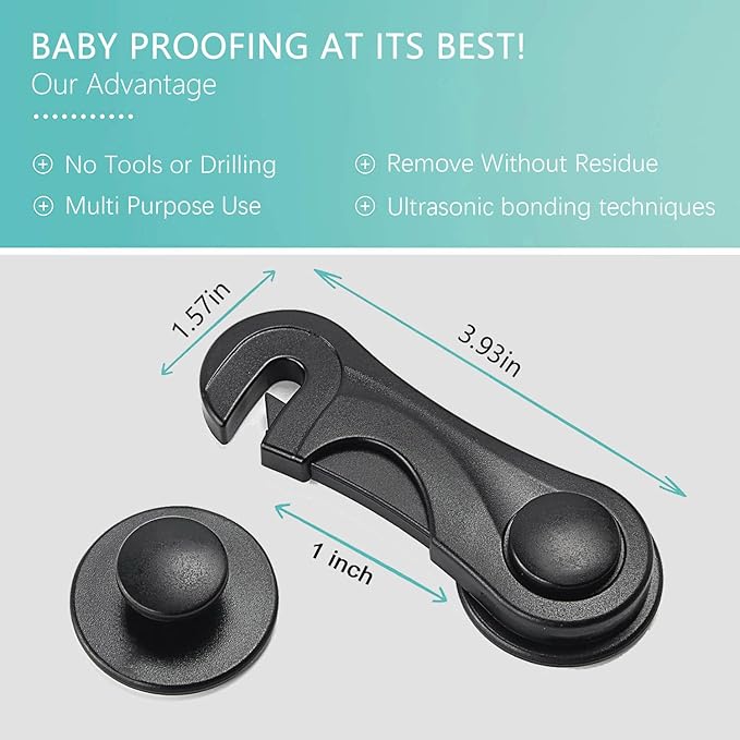 Child Safety Cabinet Locks (10 Pack) - Baby Proofing Latches Lock for Drawers, Toilet Seat, Fridge, Oven, with 10 Extra 3M Adhesives (Transparent)