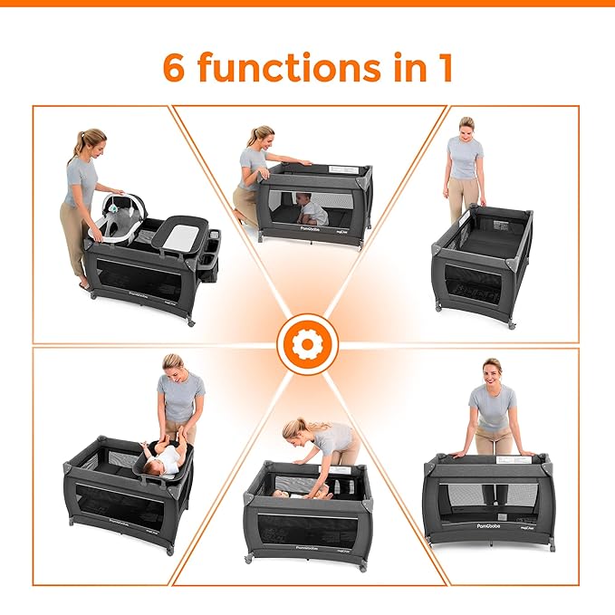 Pamo Babe One Step Setup 4-in-1 Playard for Babies Pack and Play - Portable Crib with Changing Table