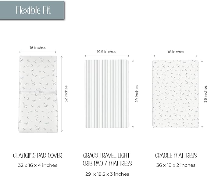 Ely’s & Co. Changing Pad Cover, Diaper Changing Table Sheets, 2 Pack, Cradle Sheet Set for Baby Boys, 100% Jersey Knit Cotton, 32”x16”x5” Blue Dragonfly + Stripe Collection