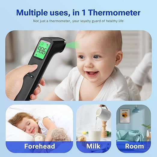 Forehead Thermometer for Adults and Kids, Fast Accurate Thermometer with Fever Alarm, 1S Reading & Silent Mode, Easy to Use for Baby, Kids & Elderly (Black)