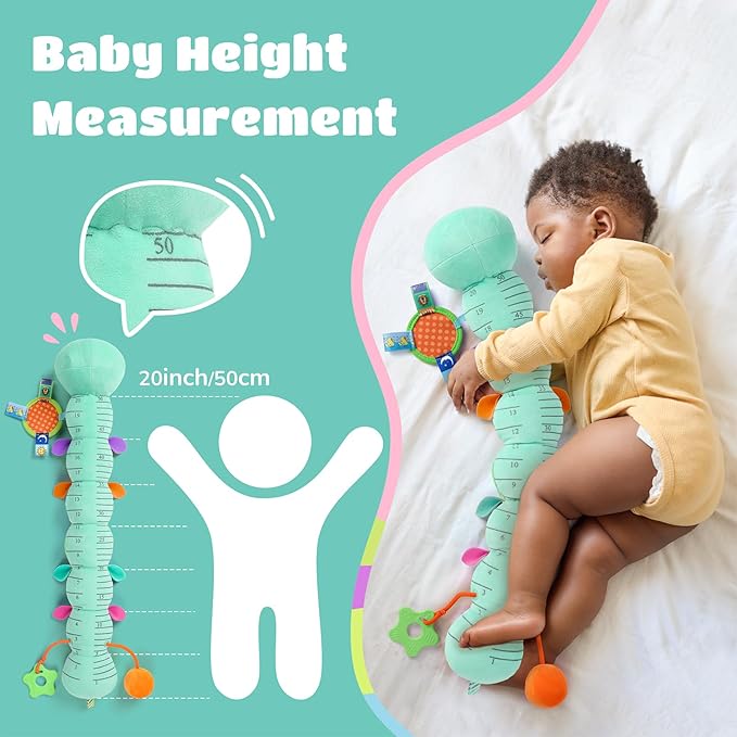 AWOTOY Baby Toys 6-12 Months Music Caterpillar Infant Toys Stuffed Animals 0-3-6 Months Teething Tummy Time Sensory Toys with Mirror Rattle&Pull String for Boys Girls Birthday Gifts|Tiffany Blue,Leafy