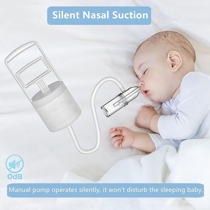 Nasal Aspirator for Baby, Baby Nose Sucker, Booger Sucker with Hand Pump and Non-Invasive Tip to Clear Clogged Passages and Boogers (Translucent White, Standard)