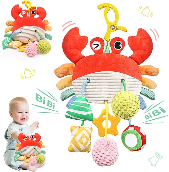 Car Seat Toys for Babies 0-6 Months, Stroller Hanging Toys for Babies 3-6 Months, Crinkle Rattle Mirror Crib Carseat Toy for Infants 6-12 Month, Gifts for Baby Boys Girls Newborns