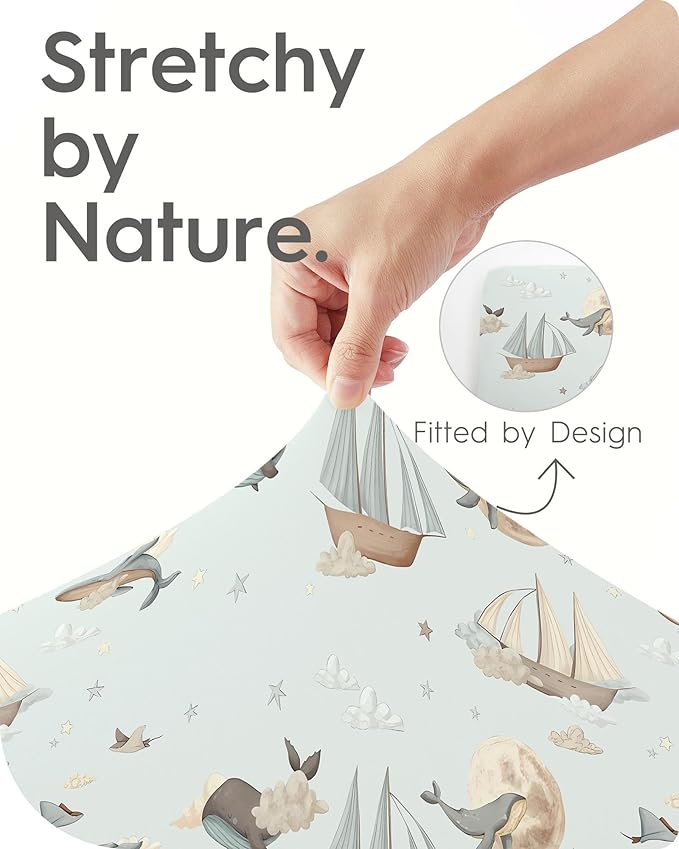 TotBasic Premium Soft Boho Changing Pad Covers for Girls & Boys - Stretchy Jersey Sheets - Fits Standard Changing Tables - 2 Pack (Whale Dreams)