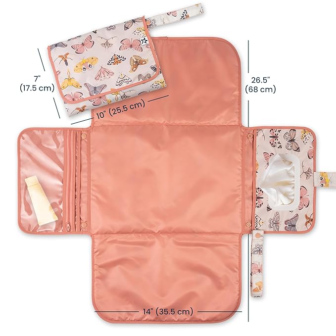 Tiny Twinkle Portable Diaper Changing Pad | Waterproof, Wipeable & Compact Baby Changing Pad for Travel | Smart Wipes Pocket & Organized Storage| Newborn Shower Gift (Flutter)