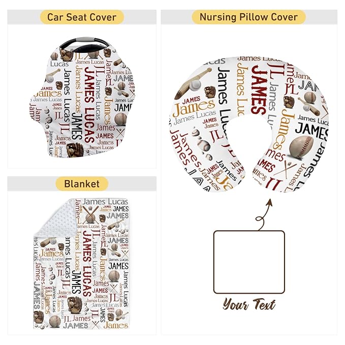 Rucekia Baby Nursing Pillow Cover - Personalized Name Baseballs Design Breastfeeding U-Shaped for Bottle Feeding, Ultra Soft Comfortable Breastfeeding Pillow Cover for Infant Baby Boys and Girls