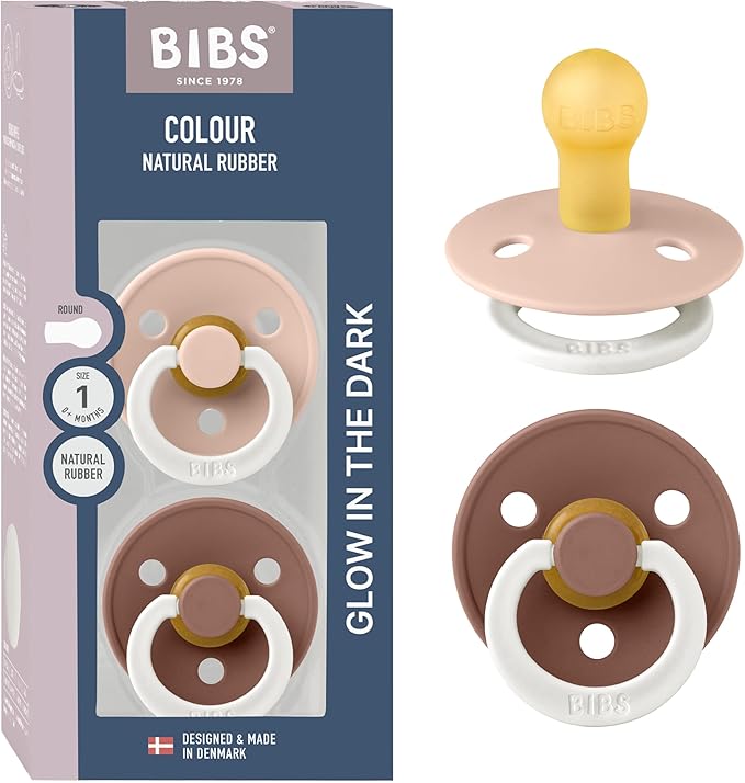 Bibs Pacifiers Color Collection, Set of 2 BPA-Free Latex Pacifiers Made in Europe, Round Nipple Baby Pacifier.