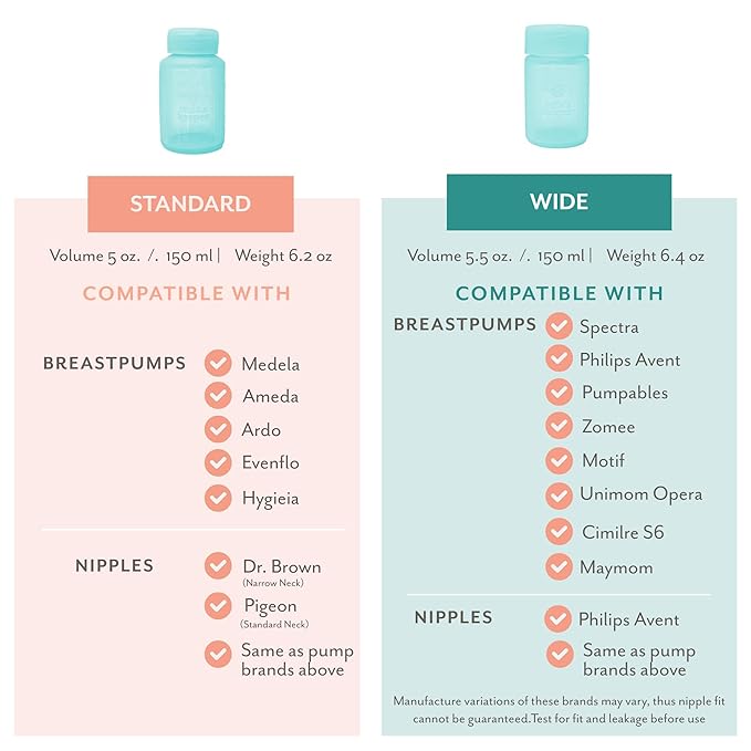 Mila's Keeper Premium Silicone Breast Milk Storage Bottles, for Pumping, Storing and Feeding, Fits Leading Pumps and Nipples, 6 oz Silicone Milk Storage Containers, Wide Neck Ocean Mist, Set of 2