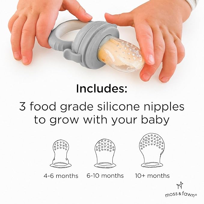 Moss and Fawn Baby's First Bites Bundle - Silicone Frozen Breast Milk Popsicle Kit with Forage Feeder & Teething Popsicle Ice Cube Tray - BPA, PVC, & Lead-Free - Dew