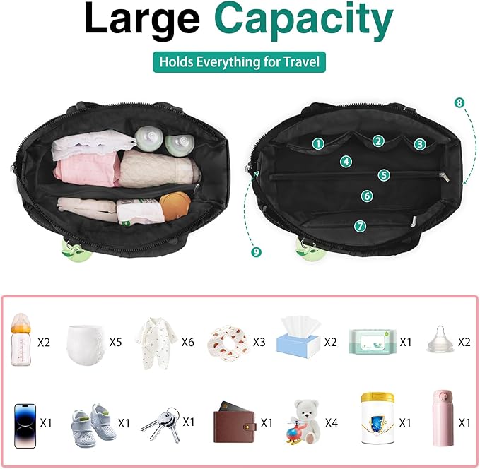 Diaper Bag Tote, Baby Diaper Tote Bags Crossbody Hospital Bag Travel Large Mommy Bag, with Silicone Pacifier Case