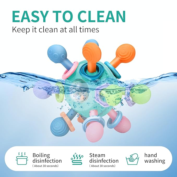 Baby Montessori Teething Toys for 0-6 6-12 Months BPA Free Sensory Toys for Babies 0 3 6 9 12 18 Months Newborn Infant Learning Developmental Chew Rattle Toys Shower Gifts for 1 2 Year Old Girls Boys