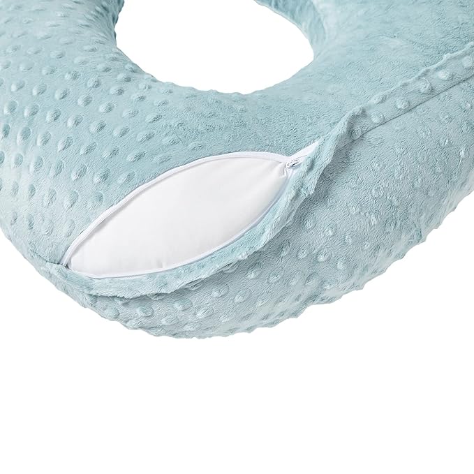 QUENESS Nursing Pillow and Positioner, Breastfeeding, Bottle Feeding, Baby Sitting Support with Removable Ultra Soft Cover, Tummy Time Support for Baby Boys and Girls (Cloud Blue)