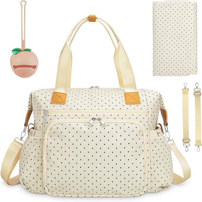 Diaper Bag Tote, Baby Diaper Tote Bags Crossbody Hospital Bag Travel Large Mommy Bag, with Silicone Pacifier Case