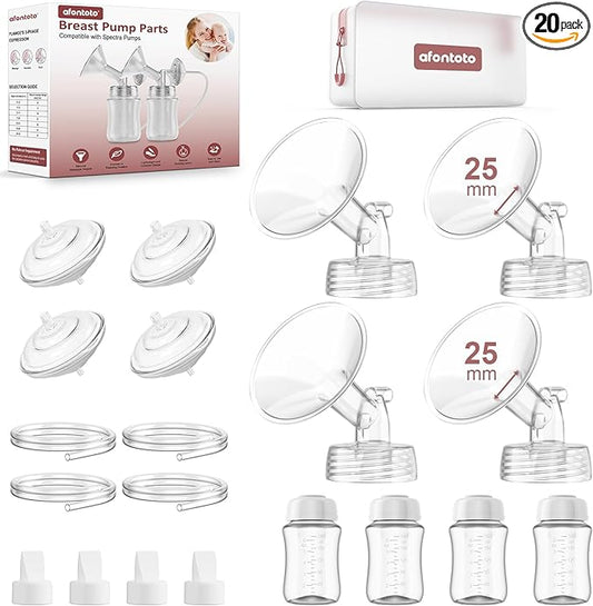 25mm Flange Replacement Pump Parts Compatible with Spectra S1/S2/9Plus, 4 Set Pump Parts Kit for Spectra Include 25mm Flange,Duckbill Valve,Backflow Protector,Tube,Bottle, Not Original Accessories