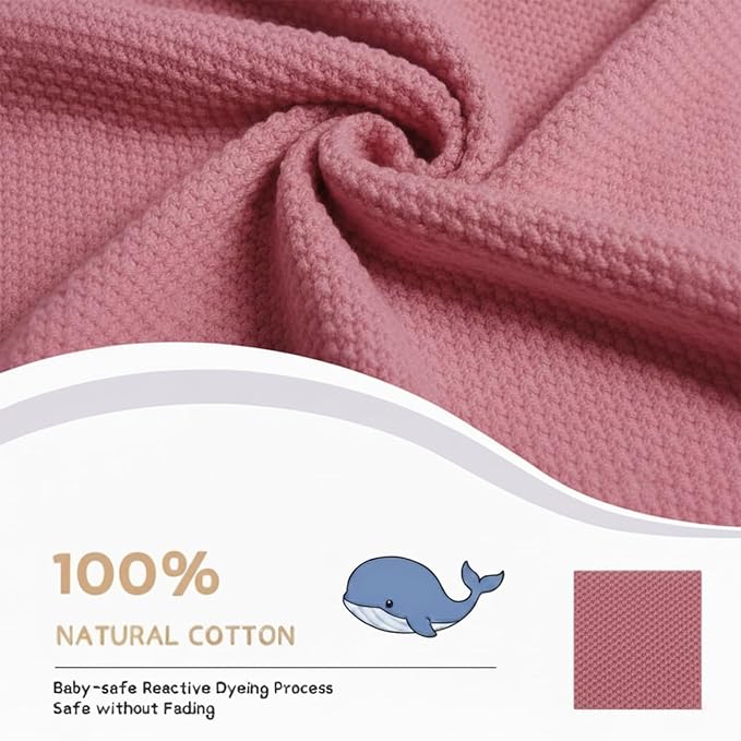 Grewear Baby Knit Blanket Soft Cotton Lightweight Newborn Blanket for Crib Stroller Toddler Nursery Shower Gift Cozy Breathable Travel Swaddle Wrap Rose Pink 36 x 28 Inches