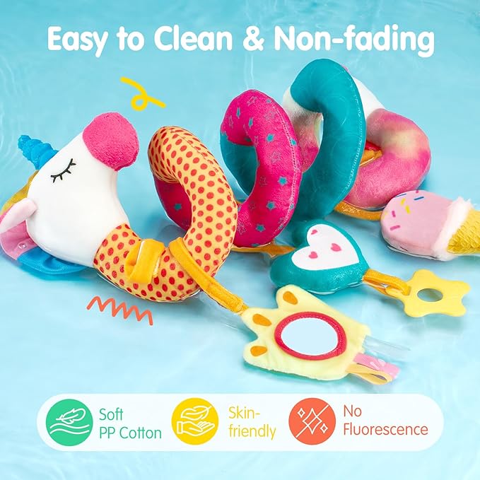 hahaland Car Seat Toys for Babies 0-6 Months Girl - Baby Toys 3-6 Months - Rattle, Mirror, Crinkle, Squeaky Carseat Stroller Toy 0-6 Months Developmental Newborn Baby Girl Birthday Gifts