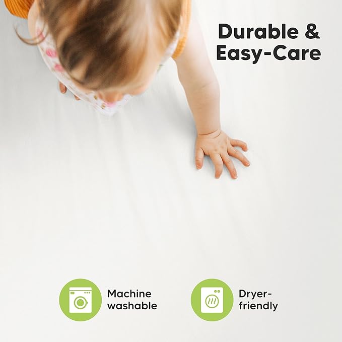 2-Pack Mini Crib Sheets Fitted - 38x26 Pack N Play Sheets for Pack and Play Mattress, Organic Cotton, Soft & Breathable Playard Bedding, Neutral Mini Toddler Bed Cover for Boys, Girls (Soft White)