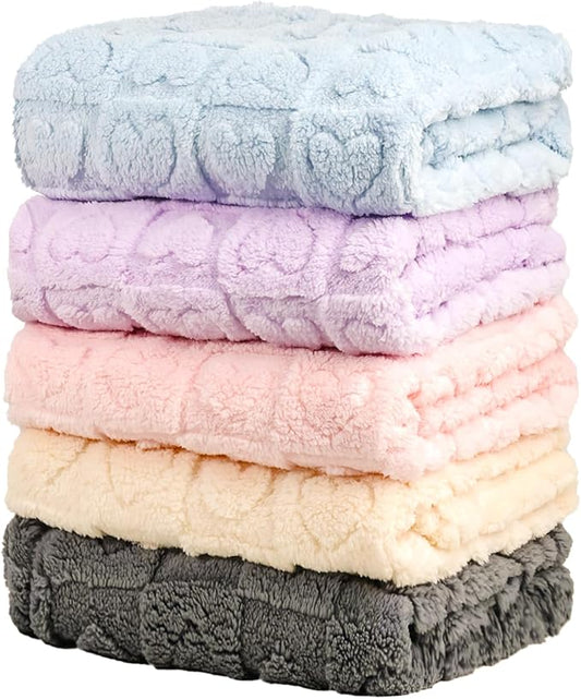 5 Pcs Baby Blanket Heart Checkered Ultra Soft Gift-Ready Plush for Newborns, Nursery & Stroller 30"x40" Beige Gray Blue Purple Light Pink
