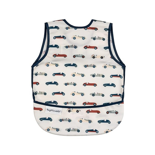Tiny Twinkle Mess Proof Baby Bib for Girls | Waterproof Toddler Bib for Eating | Baby Apron for Feeding | Machine Washable | Perfect Shower Gift (Vintage Cars, 6–24M)