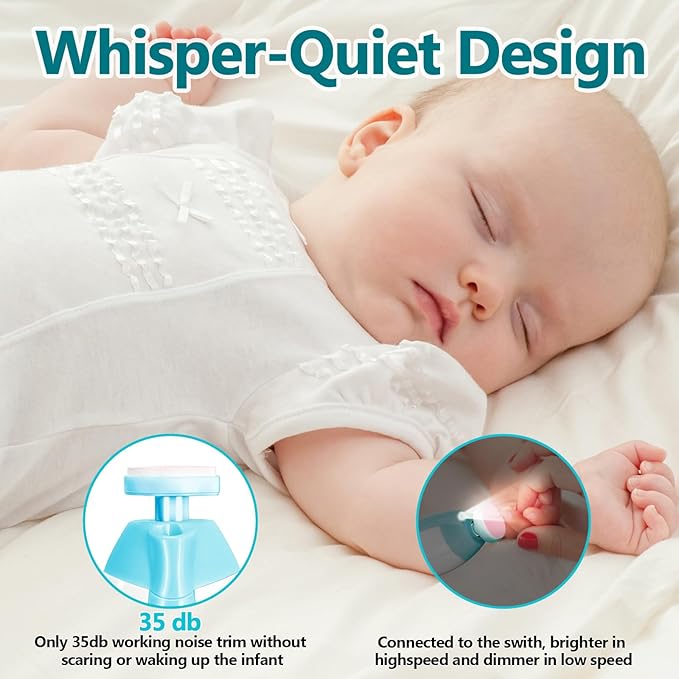 Baby Nail Trimmer Electric, 6 in 1 Rechargeable Baby Nail Clippers Manicure Set Grooming Kit for Toddler Infant or Adults (Blue)