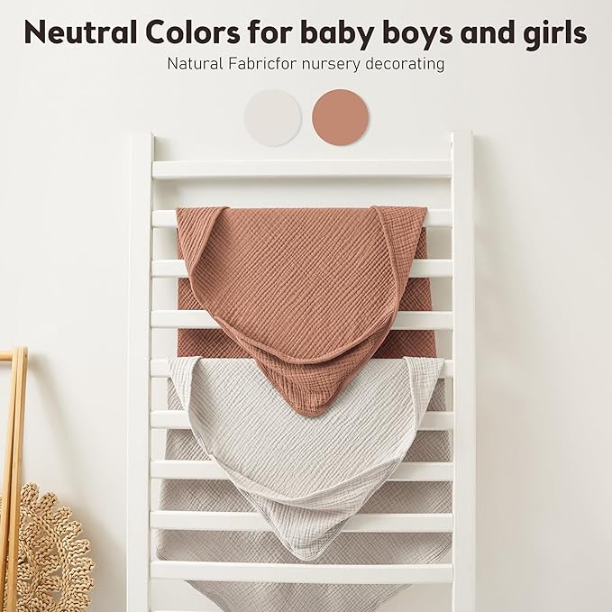 Susurration Hooded Baby Towels for Newborn 2 Pack 100% Muslin Cotton Towel for Babies，Highly Absorbent and Newborn Essential 30x30 Inch Cream&Brown