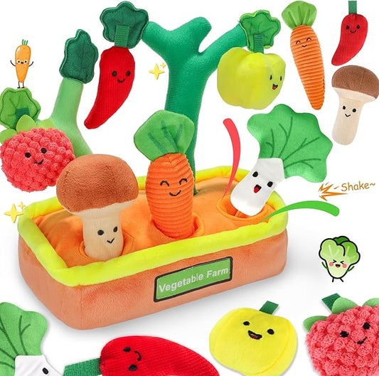 Baby Toys 6-12 Months, My First Fruits Vegetables Color Shape Sorting Montessori Toys, Plush Crinkle Rattle Textures Sensory Toy for 1 Year Old Boys Girls, Toddler Valentines Day Easter Baby Gifts