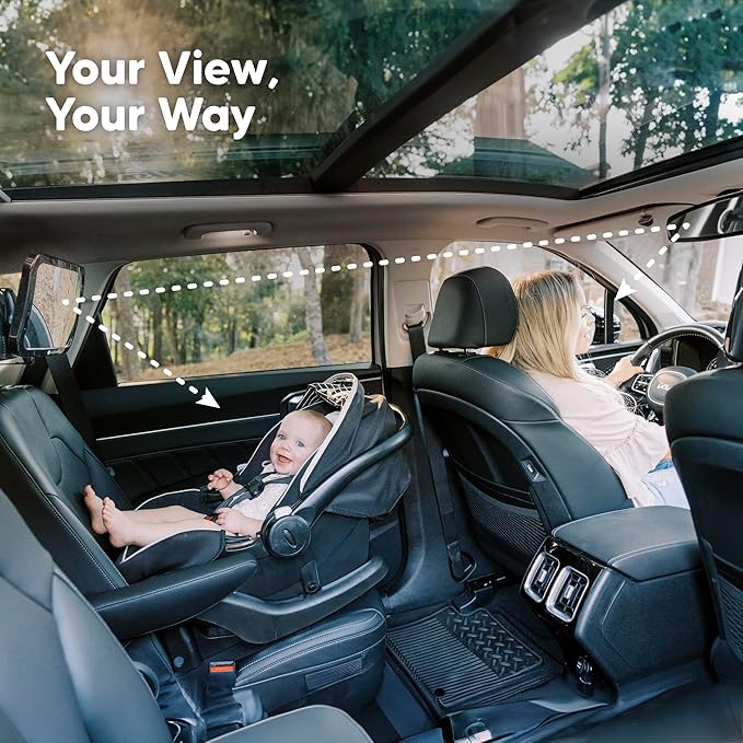 KeaBabies Shatterproof Baby Car Mirror, Backseat - Large Safety Car Seat Mirror for Baby Rear Facing, 360 Crystal Clear View, Accessories for Removable Headrest, Easy Install & Adjust (Sleek Black)