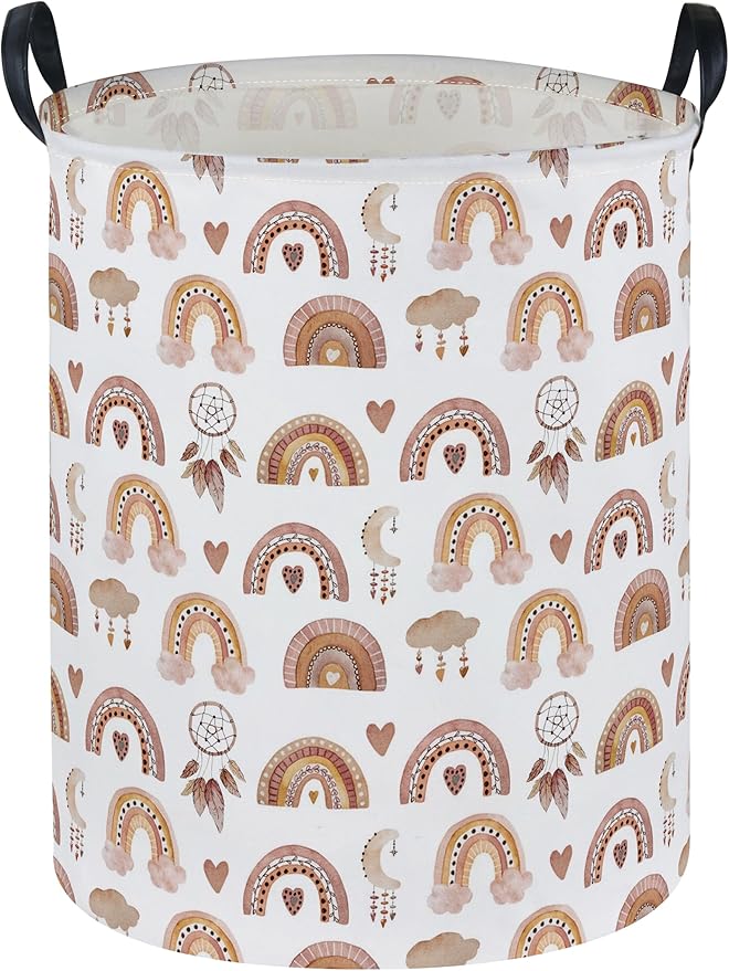 Essme Kids Laundry Basket,Rainbow Hamper Collapsible Canvas Waterproof Storage Bin for Girls, Cute Hamper,Gift Baskets.(Dream rainbow)