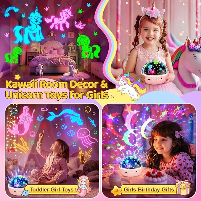 Unicorn Toys for Girls Age 4-6, [93 Modes+Remote] Toys for 3 Year Old Girl, 3 Timer+3 Brightness Unicorn Gifts for Girls 4-6, 360° Rotate Night Light Projector, 6 Year Old Birthday Gifts