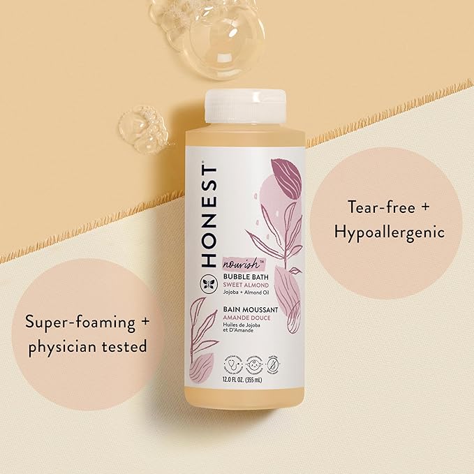 The Honest Company Foaming Bubble Bath, Gentle for Baby, Naturally Derived, Tear-free, Hypoallergenic, Sweet Almond Nourish, 12 fl oz